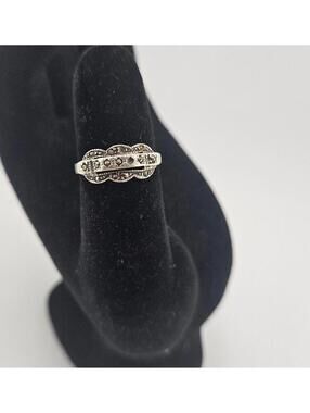 Sterling Silver Vintage Style Ring with Intricate Detailing, Size 7